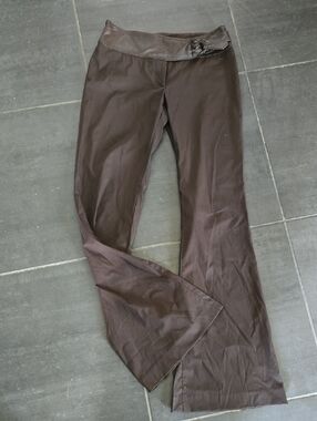 Guess Collection-Chocolate Brown Flare-Leg Pant w/Belted Genuine Leather Waist